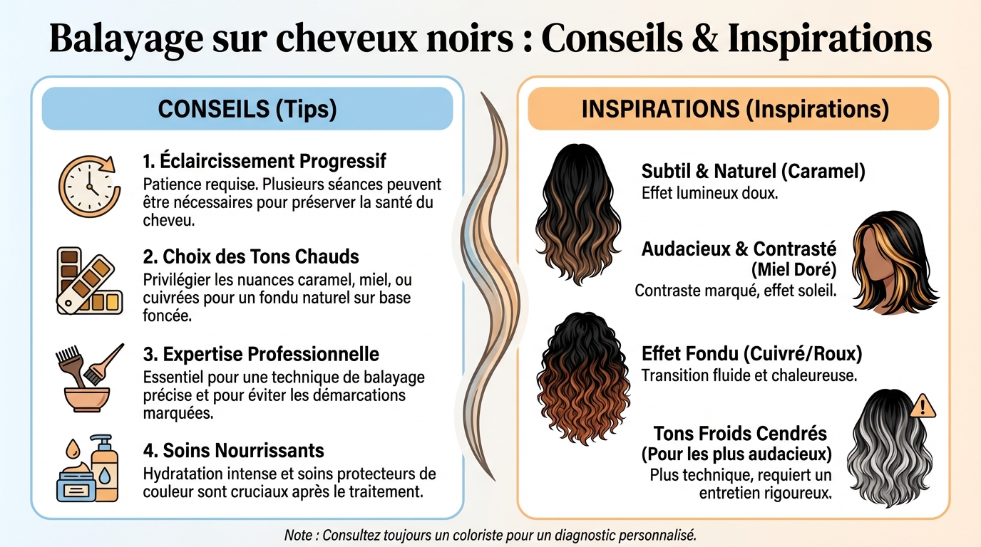 Balayage sur cheveux noirs : conseils et inspirations 1 Techniques de balayage adaptées aux cheveux noirs