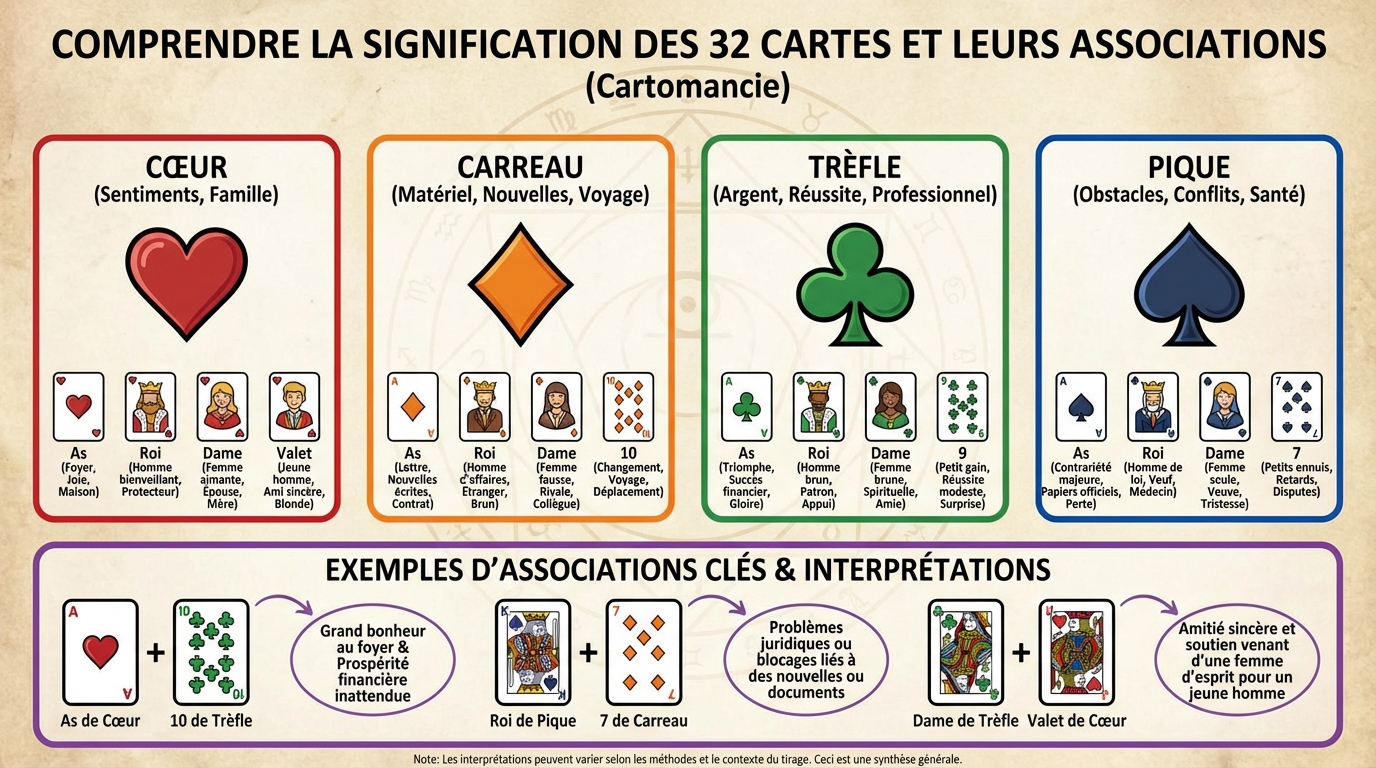Comprendre la signification des 32 cartes et leurs associations 1 Associations des cartes