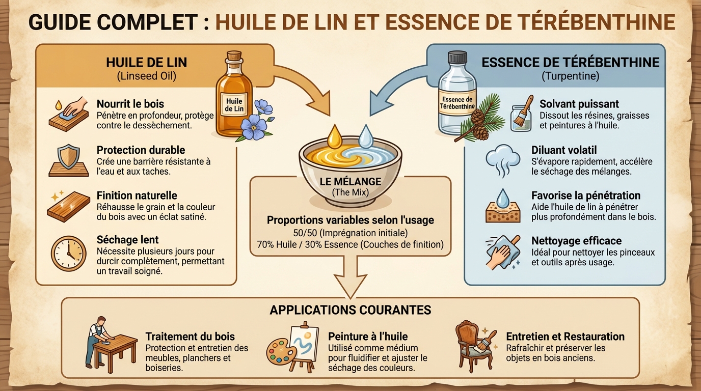 Utilisation combinée de l'huile de lin et de térébenthine