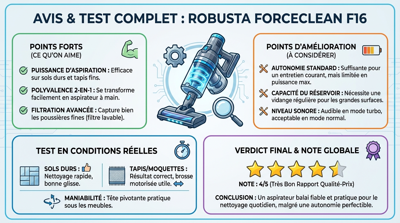 Robusta forceclean F16 : avis et test complet de cet aspirateur 1 Avantages de l'aspirateur Robusta
