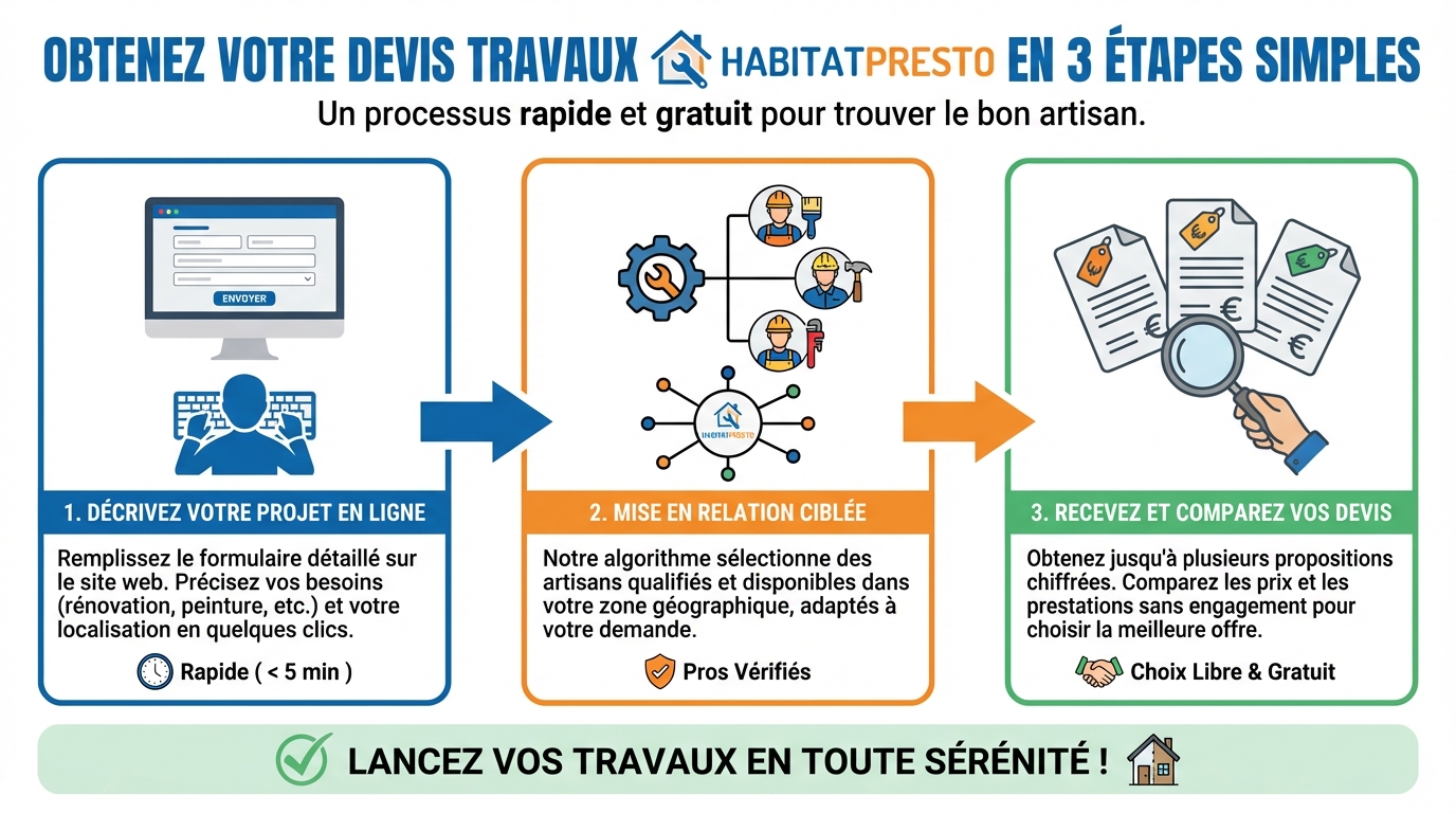 Obtenez votre devis travaux habitatpresto en 3 étapes 1 Comment obtenir votre devis en 3 étapes ?